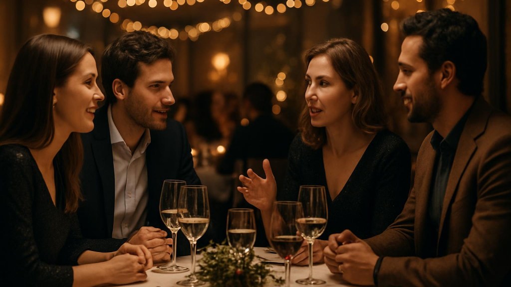 Gruppo di adulti in contesto conviviale per Capodanno
